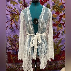 Meshki White Lace Robe